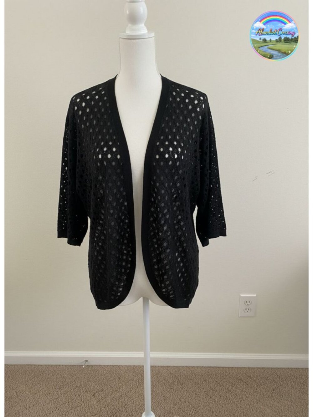 Crochet Cardigan Sweater 3/4 Sleeve Batwing Kimono